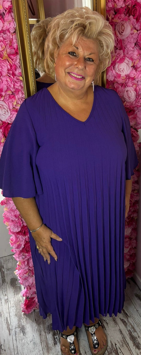 Lange Jurk Plisse Queen Paars Plus Size 44 t/m 50