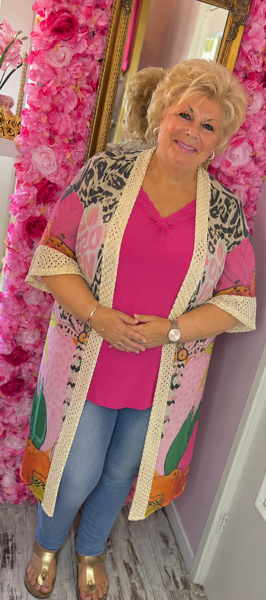 Kimono Ibiza Pink Panter Plus size Maat 46 t/m 50-52