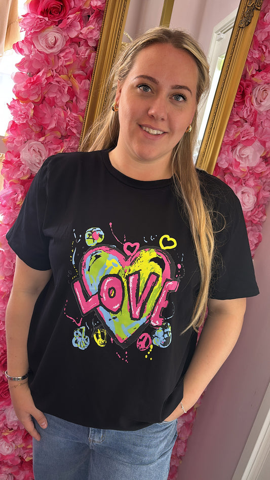 T-shirt Funky Love Zwart maat 44 t/m 50