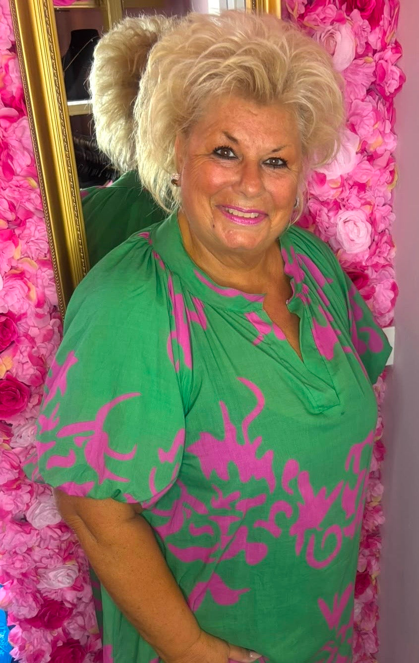 Jurk Pofmouw Chic Guc Groen Plus Size Maat 48 t/m 54