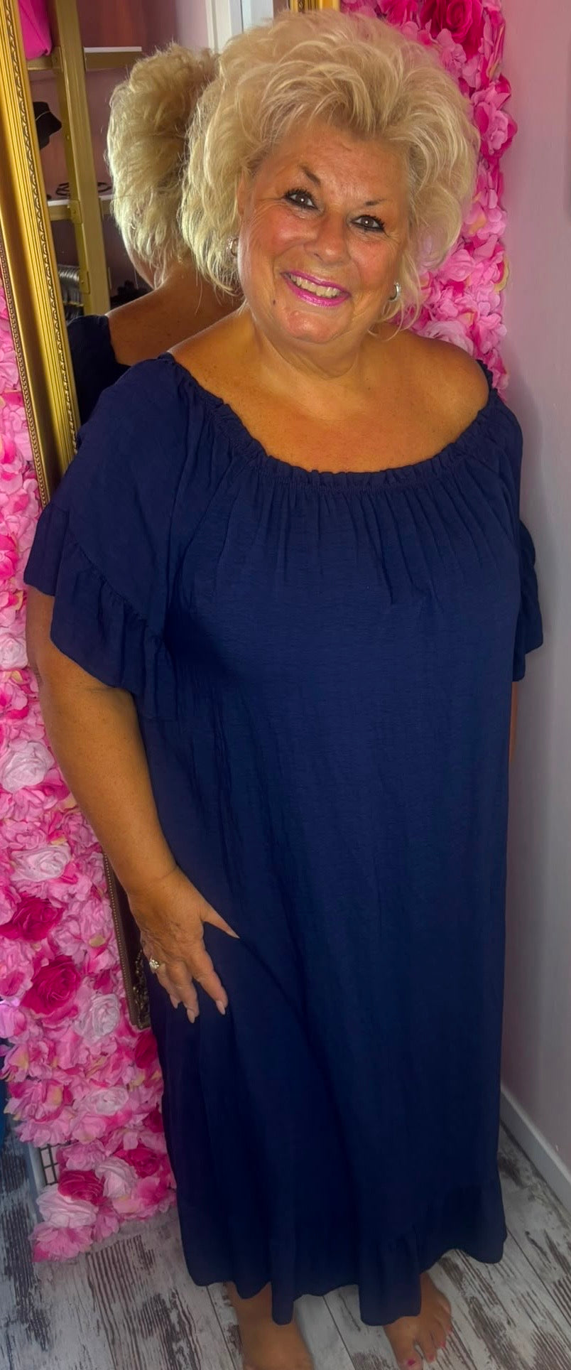 Jurk Linnen Queen Donker Blauw Plus Size Maat 46 t/m 52-54