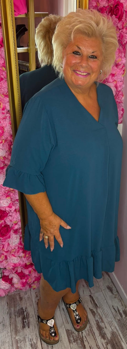 Jurk Now Petrol Blauw Plus Size Maat 46 t/m 52