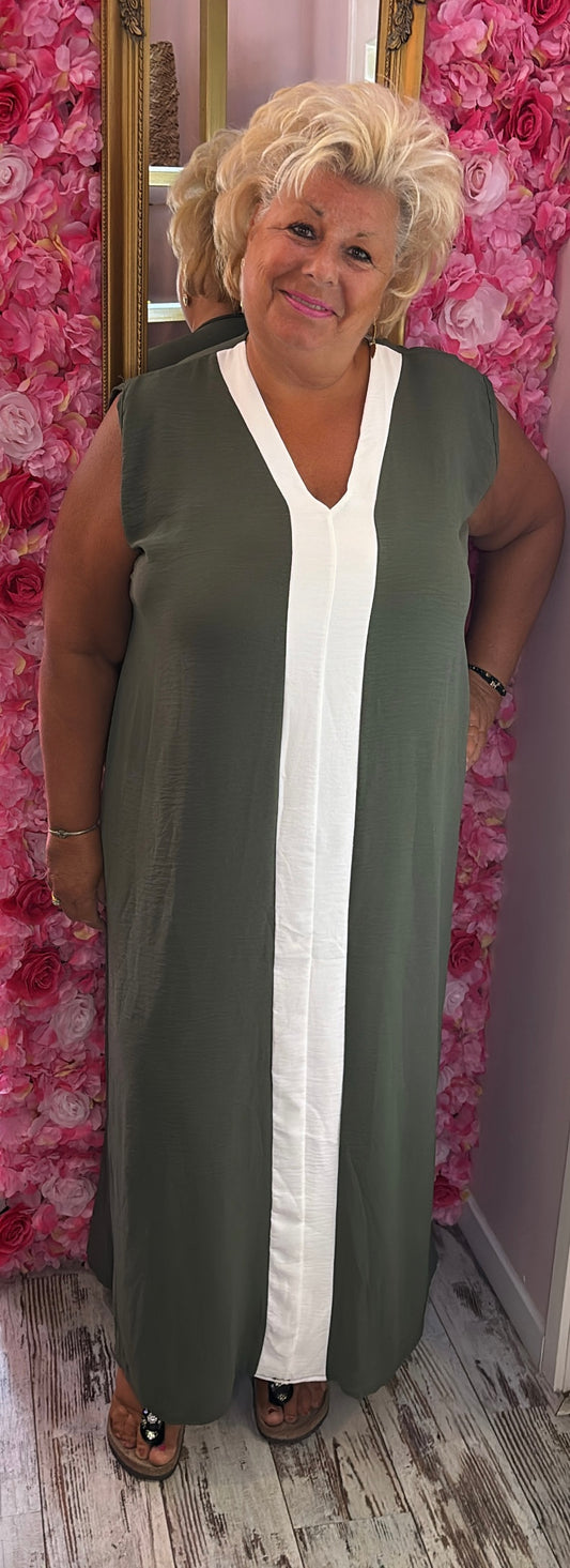 Lange Jurk Stripe Leger Groen Plus Size 46 t/m 52-54