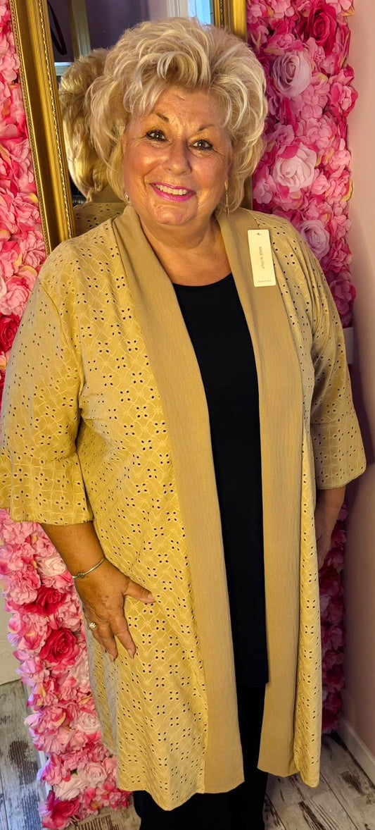 Kimono Broderie Camel Plus size Maat 50 t/m 56-58