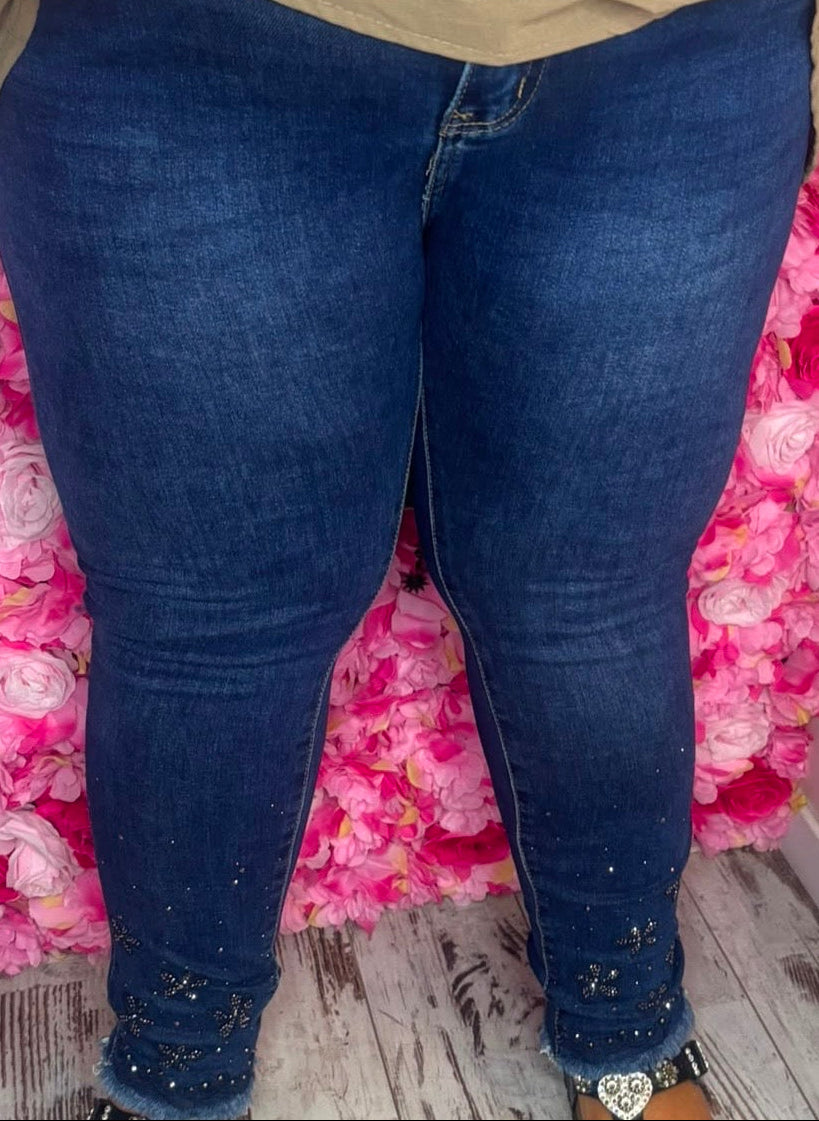 Jeans Skinny Flower Bling Maat 44 t/m 54