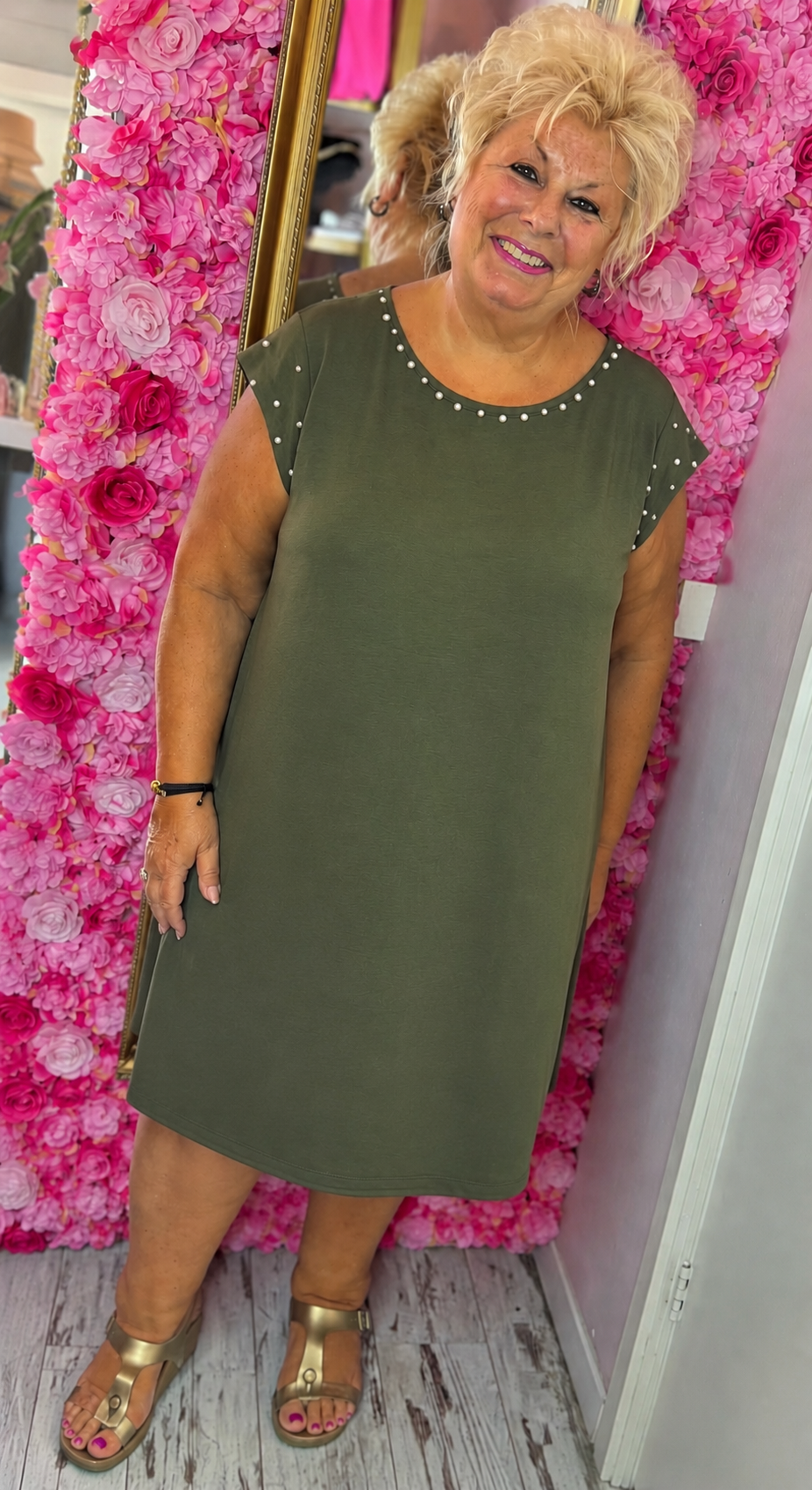 Jurk Parel Leger Groen Plus Size Maat 48 t/m 54-56