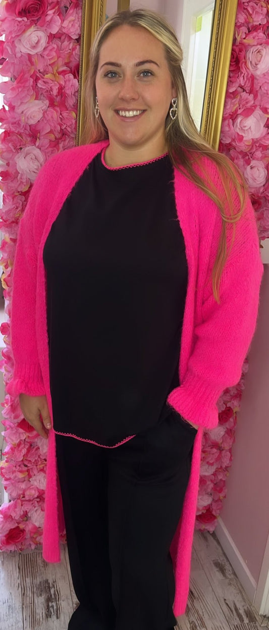 Vest lang Gebreid met Ruffle Roze Plus Size t/m Maat 46