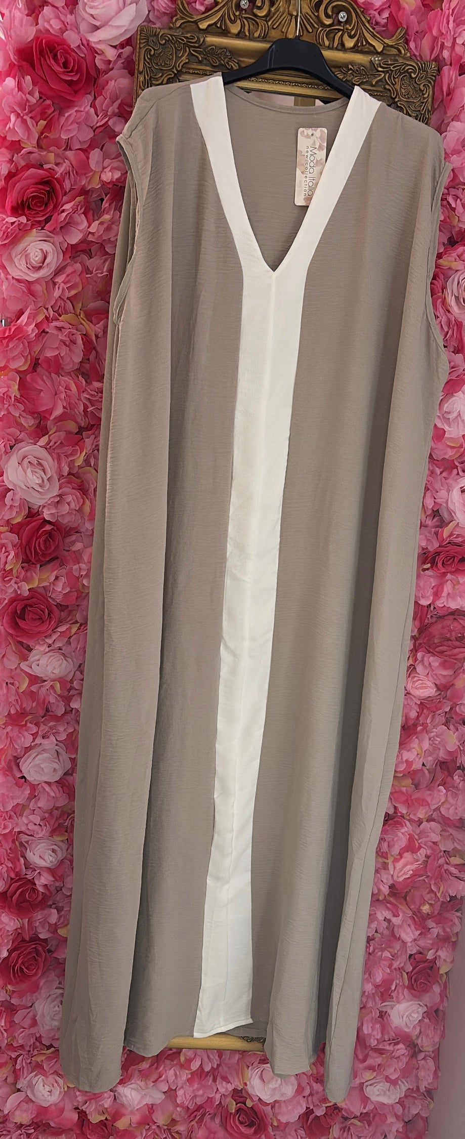 Lange Jurk Stripe Beige Plus Size 46 t/m 52-54