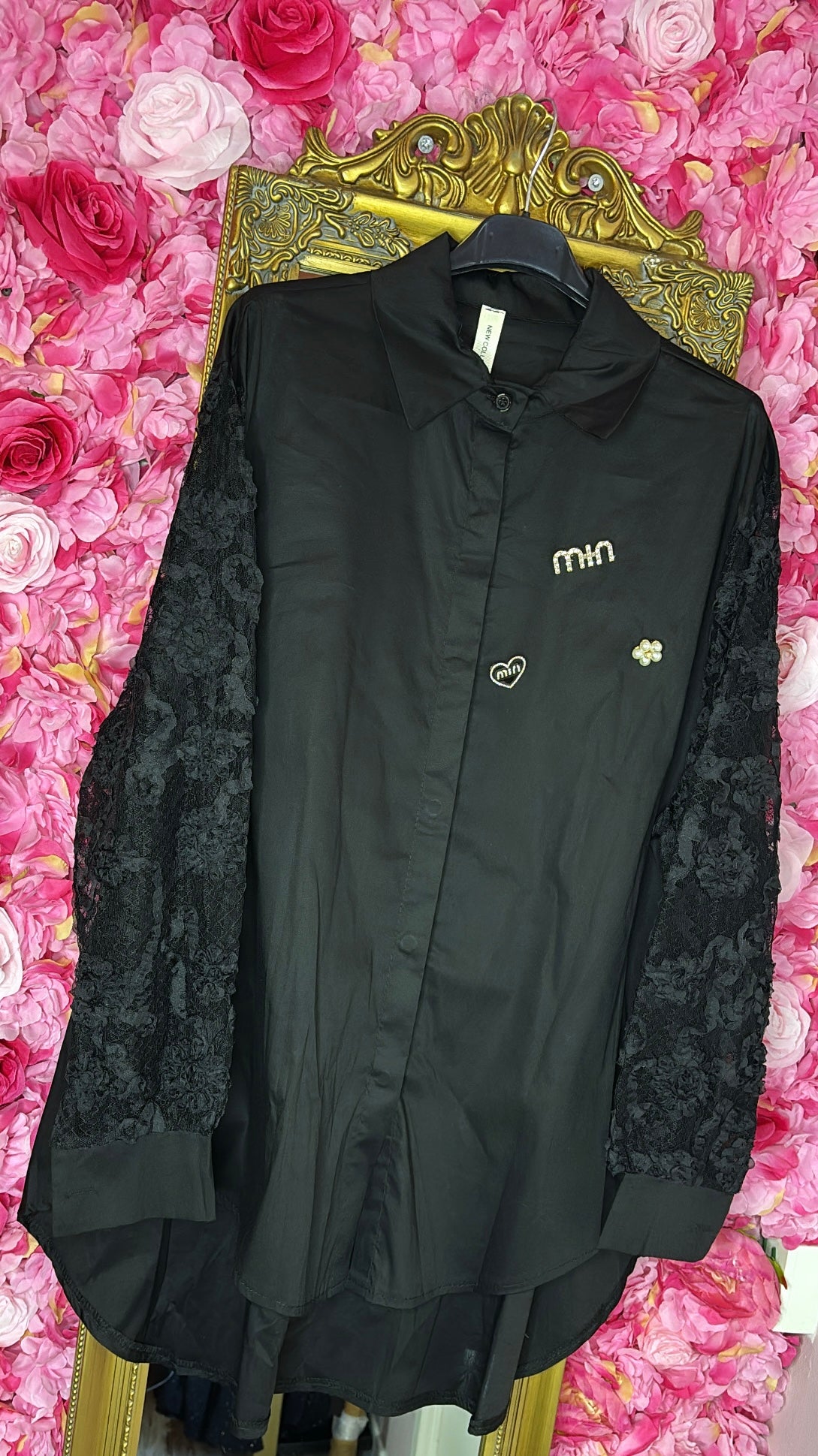 Blouse Mio Kant Zwart Plus Size maat 44 t/m 52