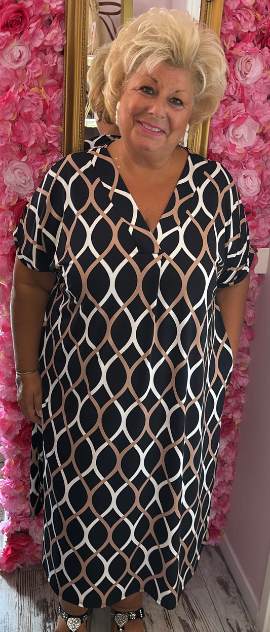 Jurk Autum Zwart-Bruin Plus Size 48 t/m 54-56