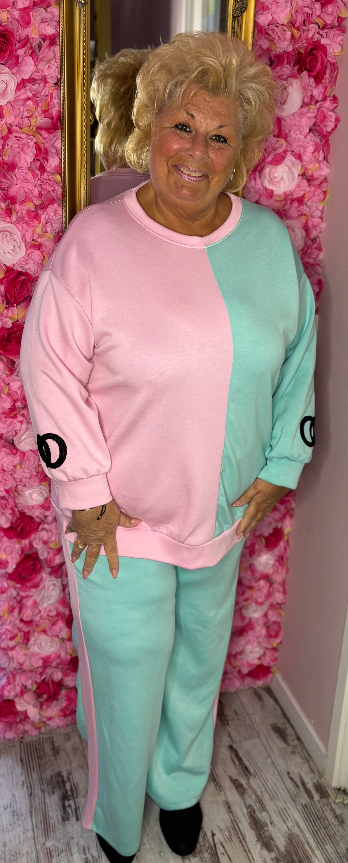 Comfy Set Chantie Roze-Mint Plus Size maat 46 t/m 54