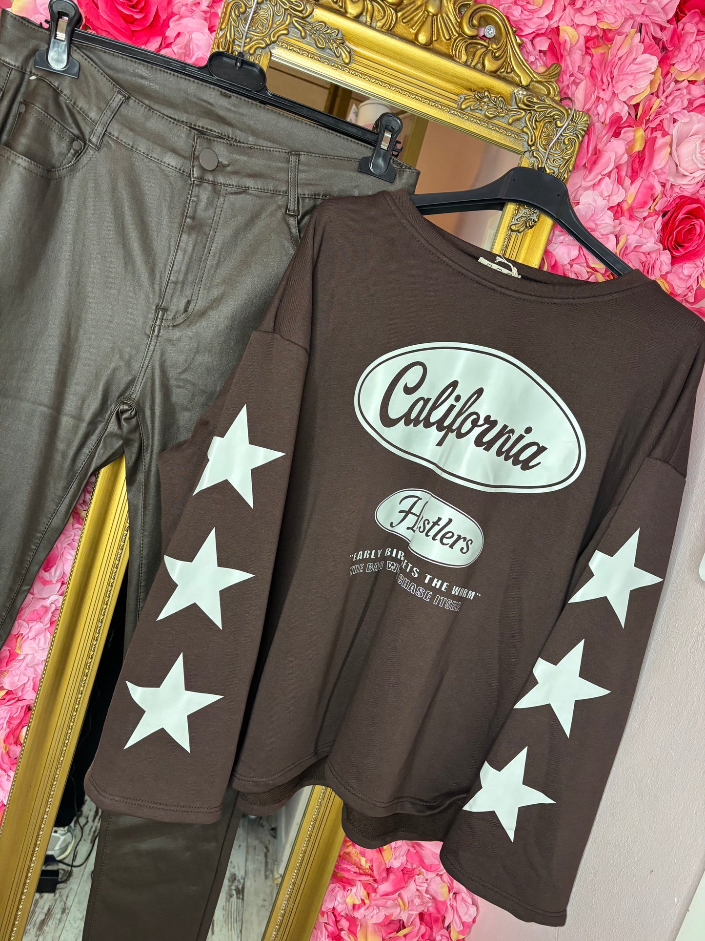 Long Sleeve Cali Funk Bruin Plus Size tot maat 48
