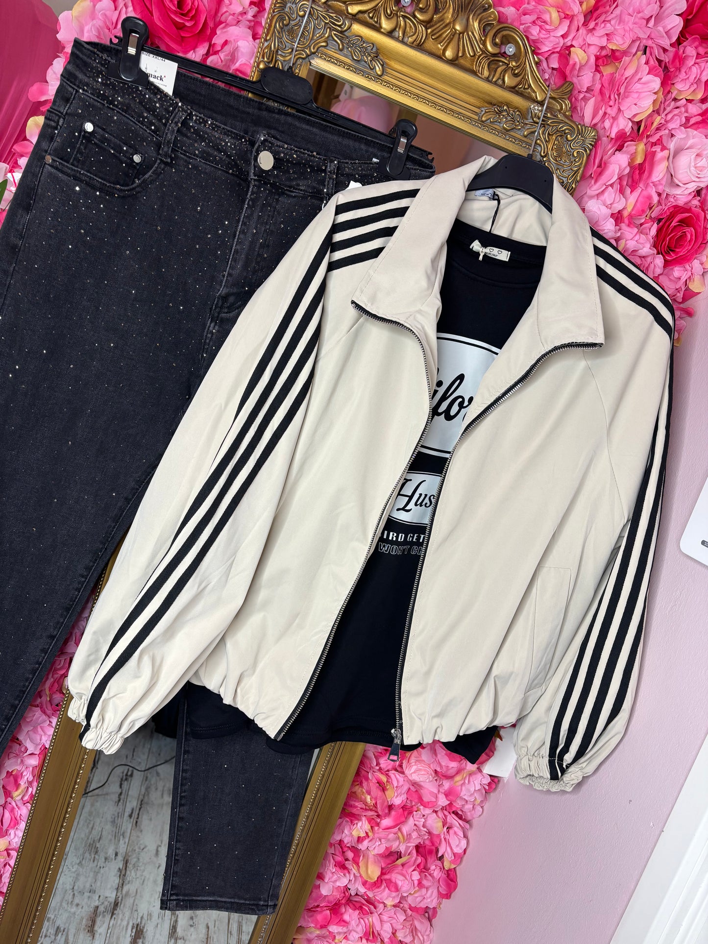 Jack Bomber Stripe Beige Plus Size maat 44 tot 48-50