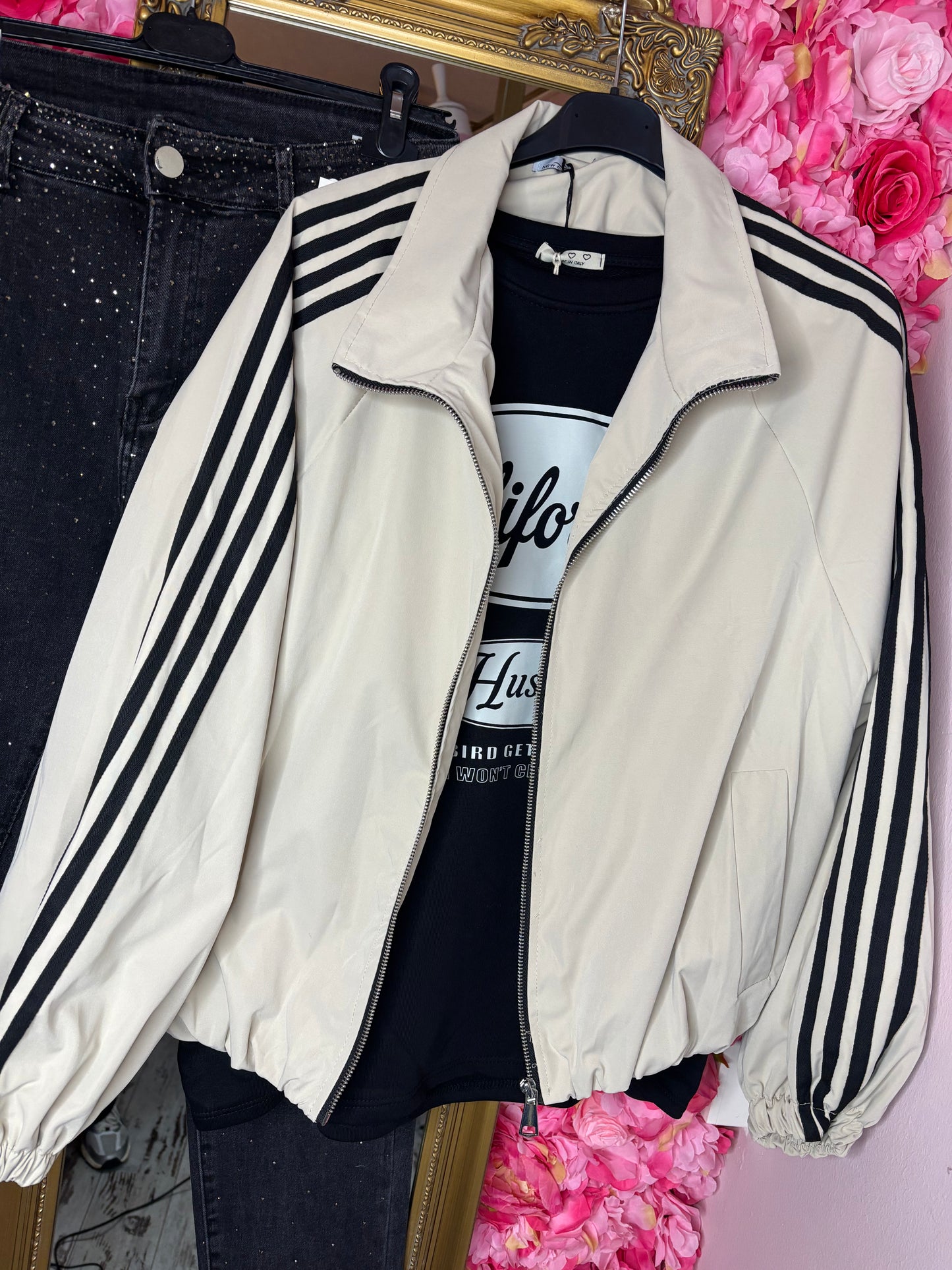 Jack Bomber Stripe Beige Plus Size maat 44 tot 48-50