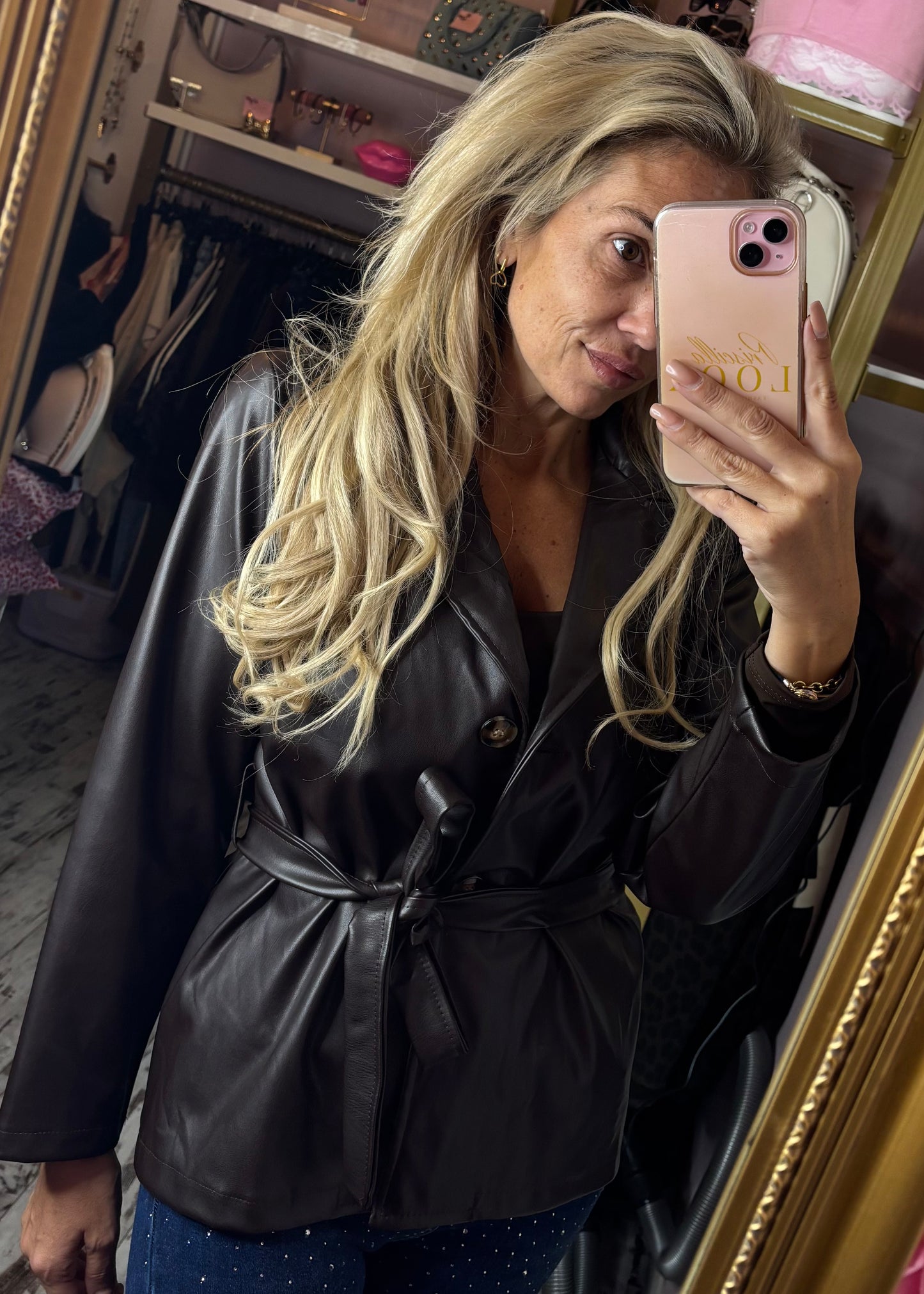 Short Trench Leather Look Bruin tot maat 42