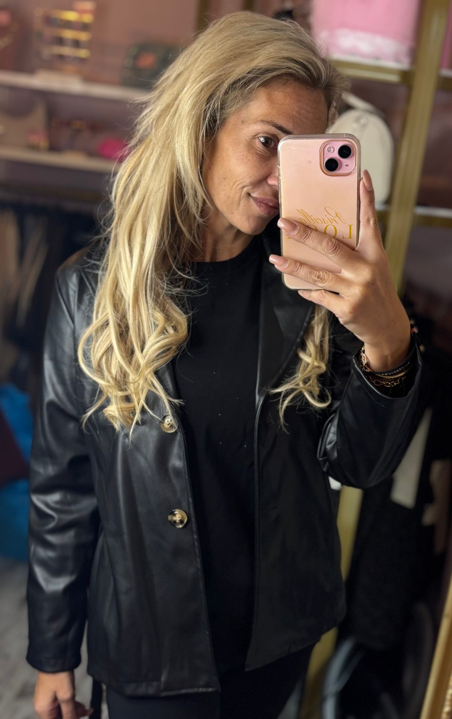Short Trench Leather Look Zwart tot maat 42
