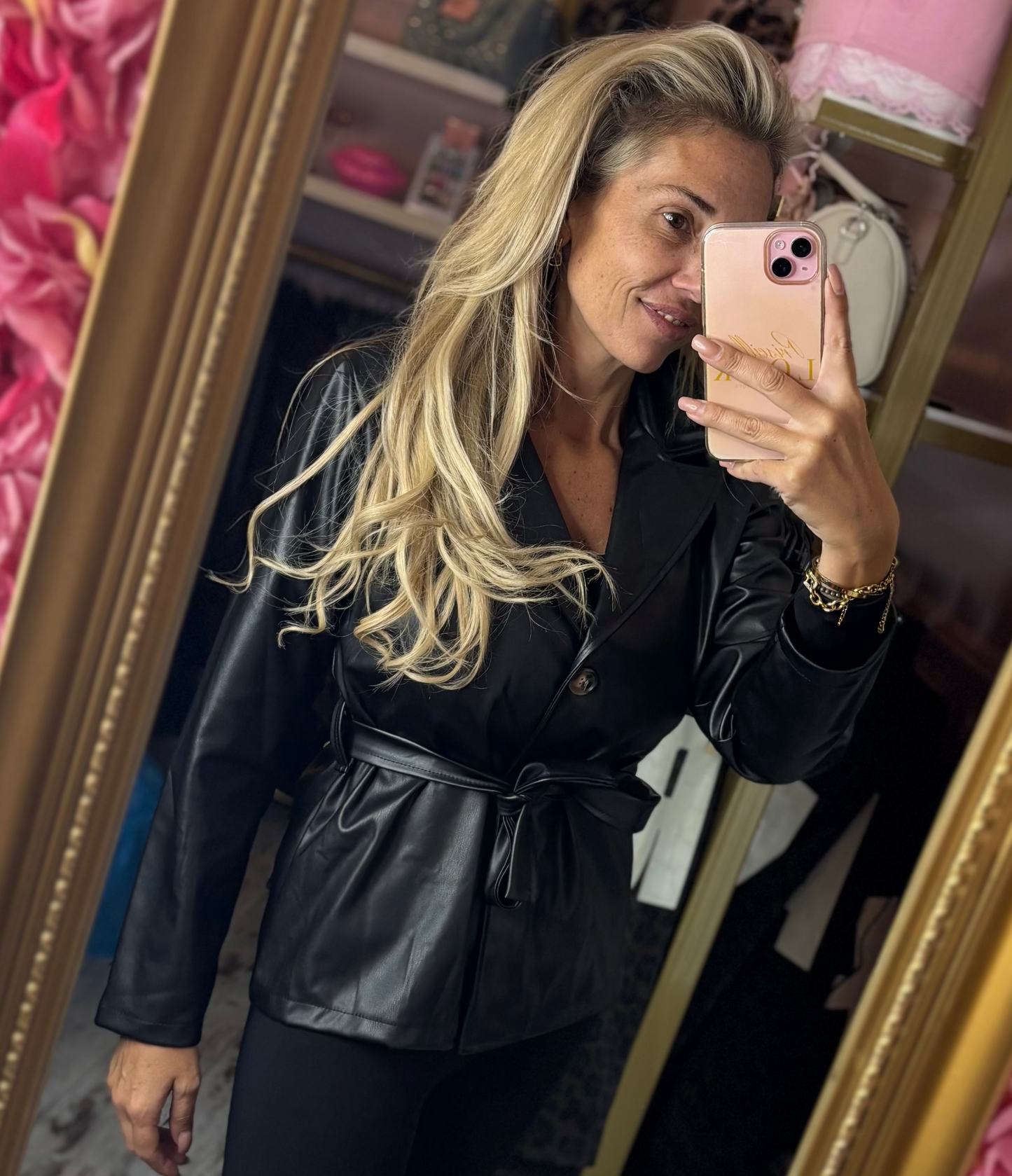 Short Trench Leather Look Zwart tot maat 42
