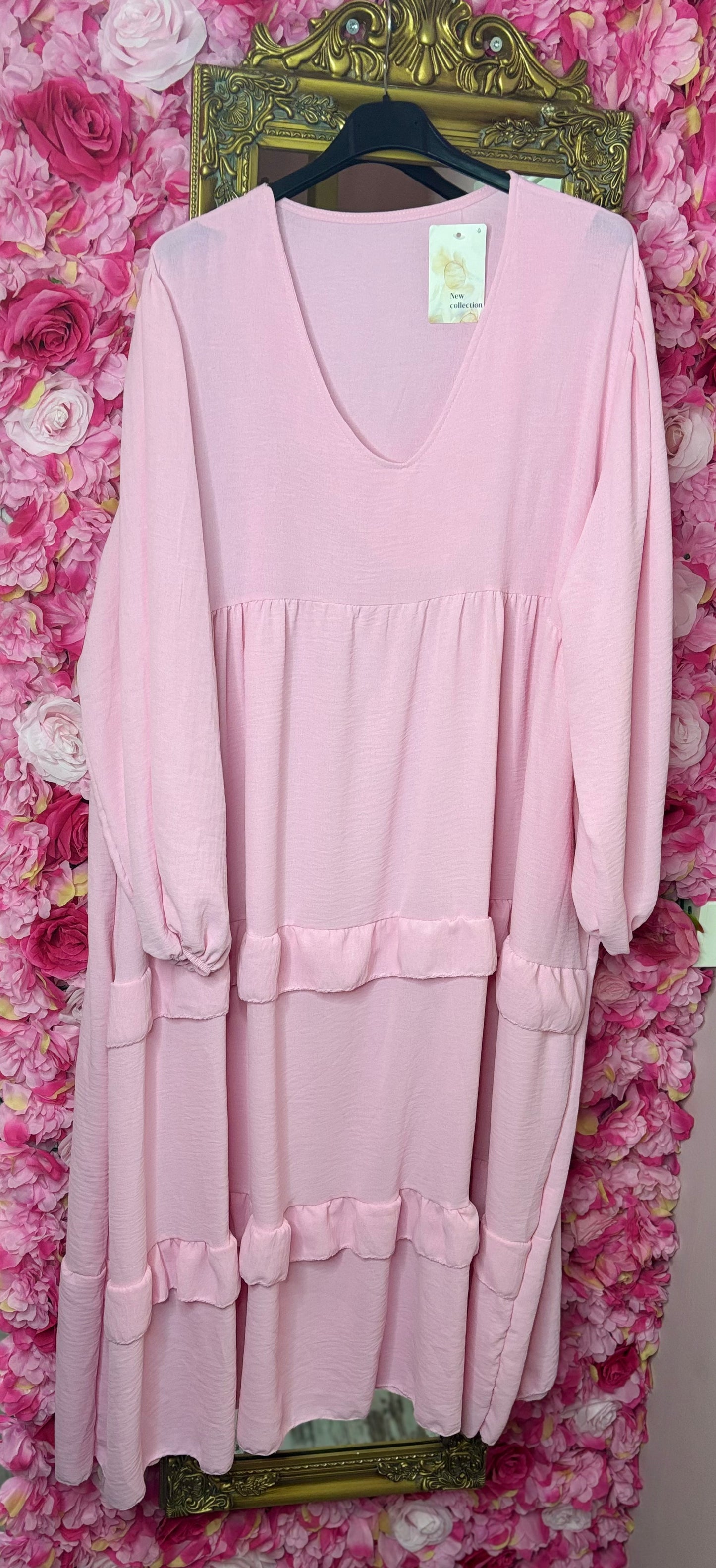 Lange Jurk Autum Licht Roze Plus Size maat 50 t/m 56