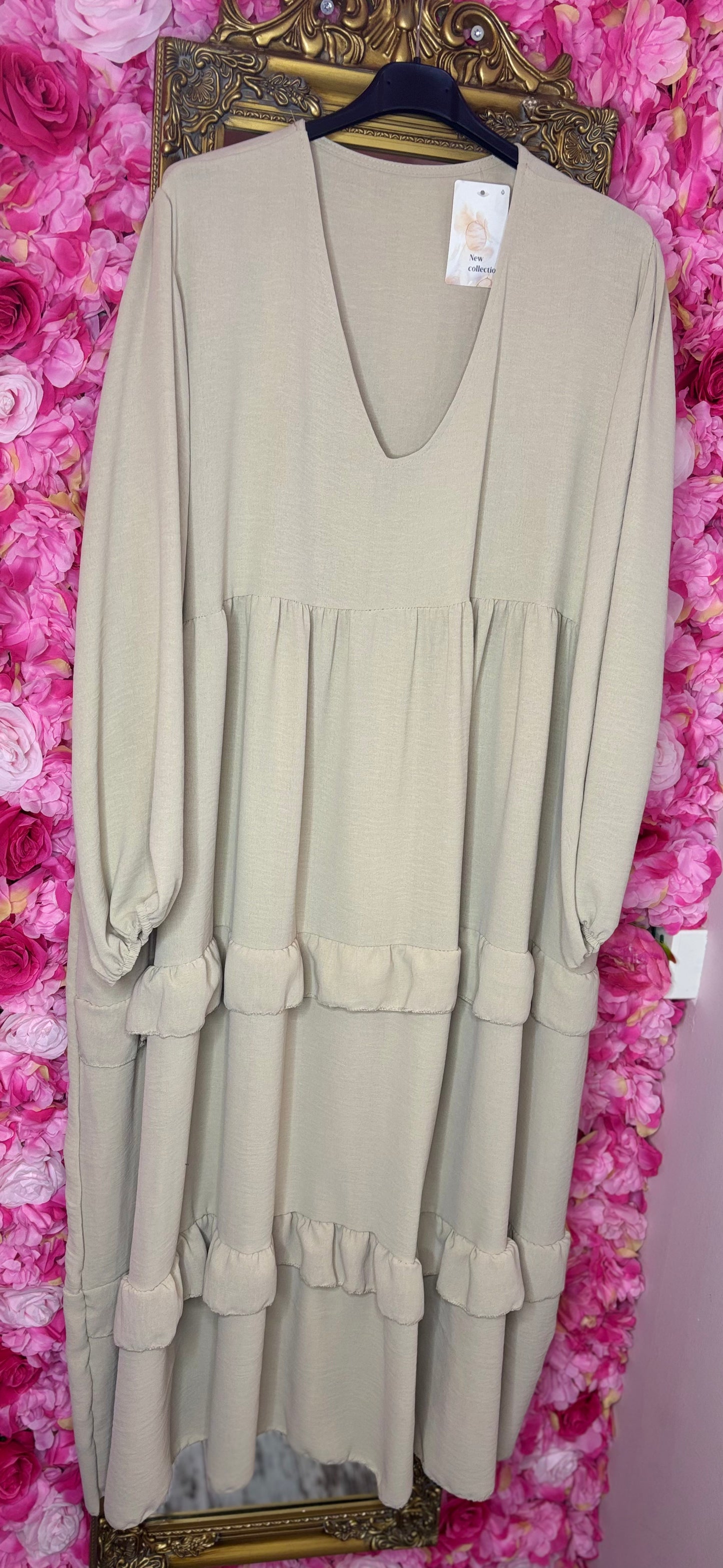 Lange Jurk Autum Beige Plus Size maat 50 t/m 56