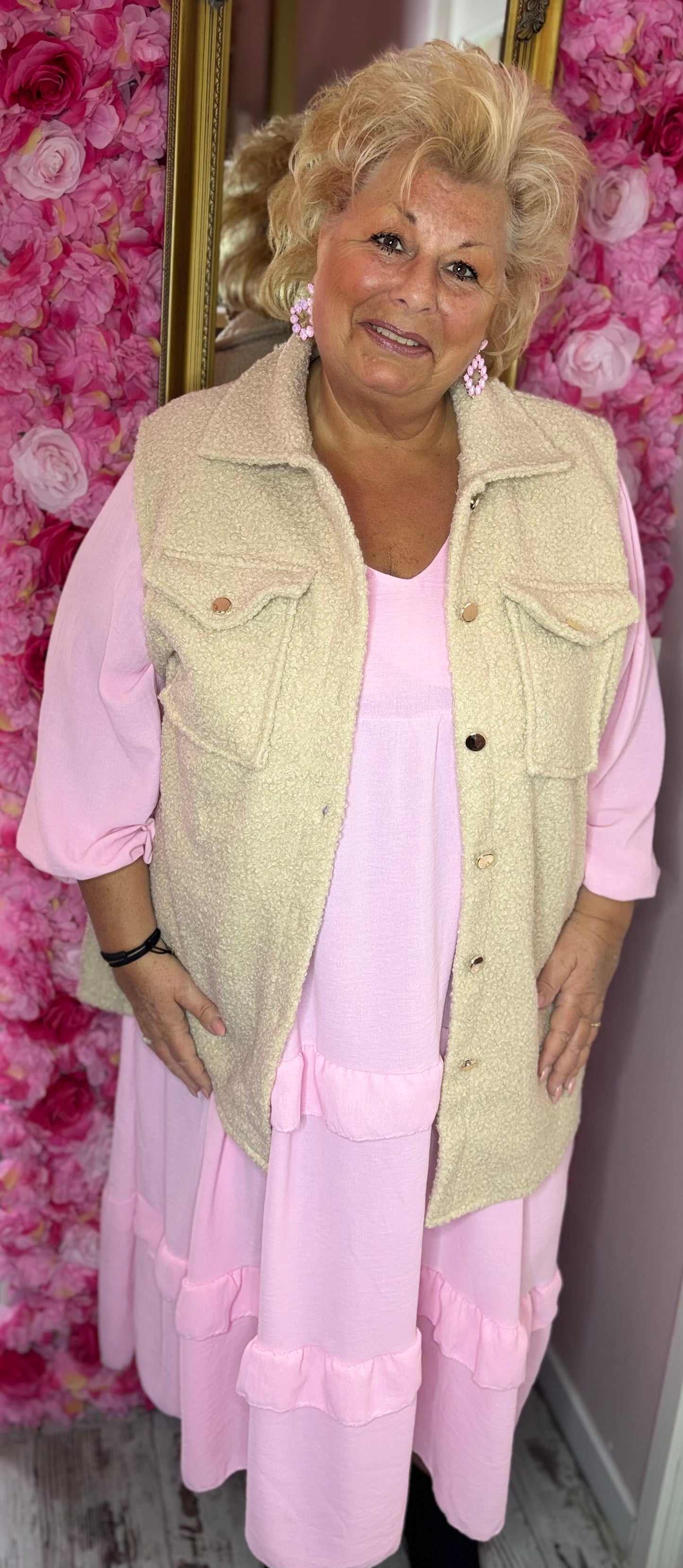 Lange Jurk Autum Licht Roze Plus Size maat 50 t/m 56