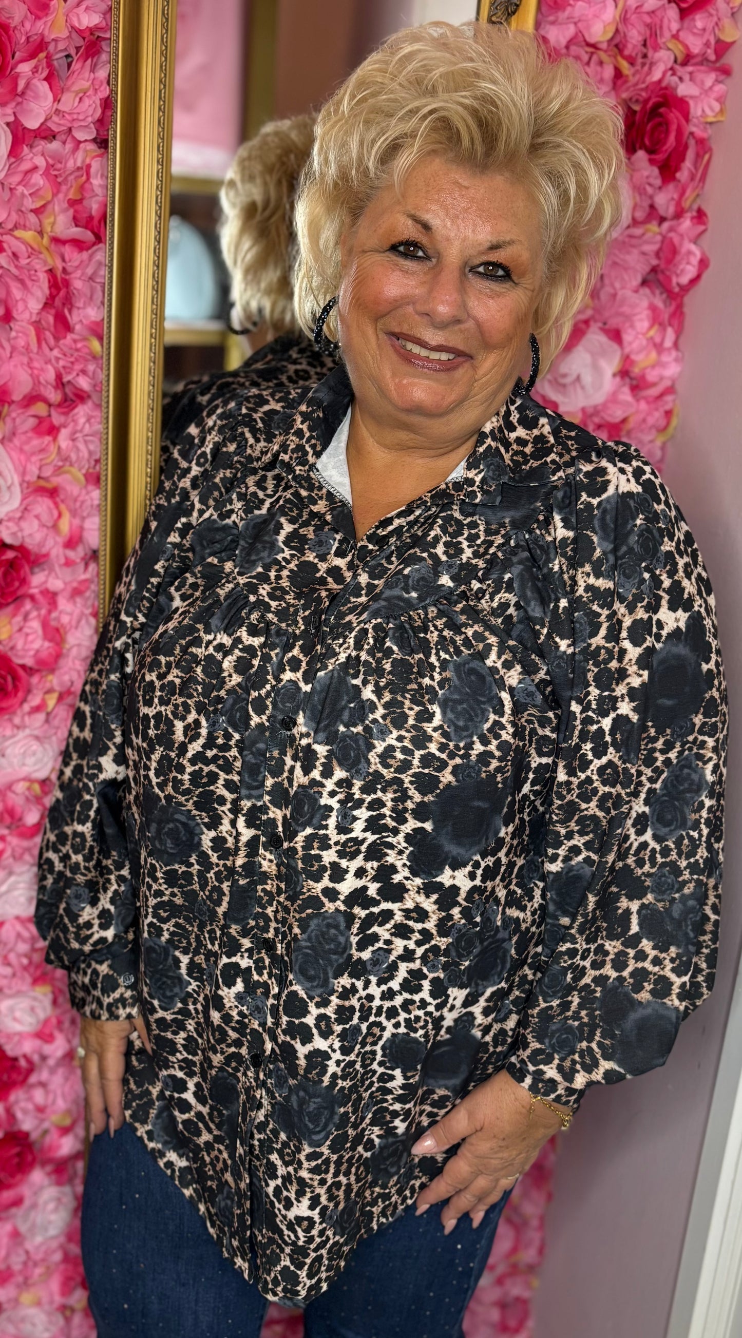 Blouse Roses Zwart Plus Size Maat 48 t/m 52-54