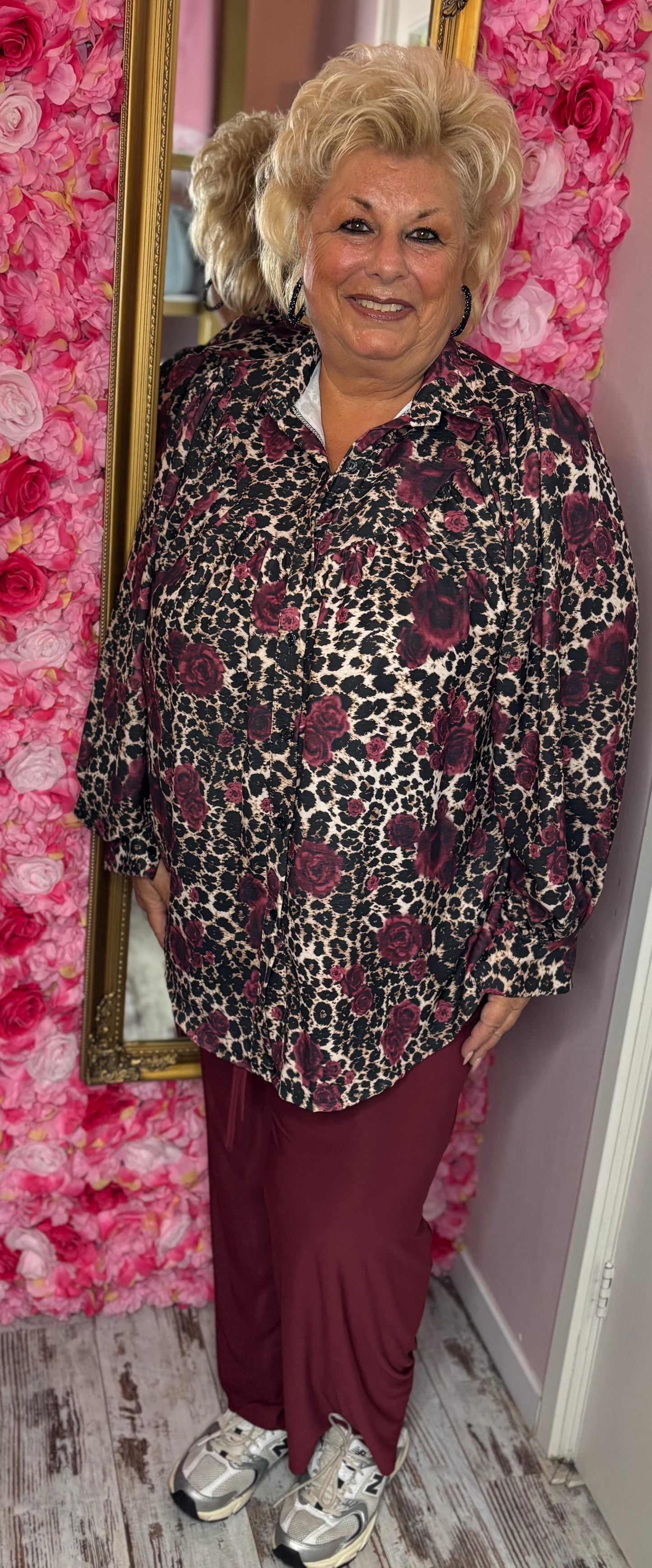 Blouse Roses Bordeaux Plus Size Maat 48 t/m 52-54