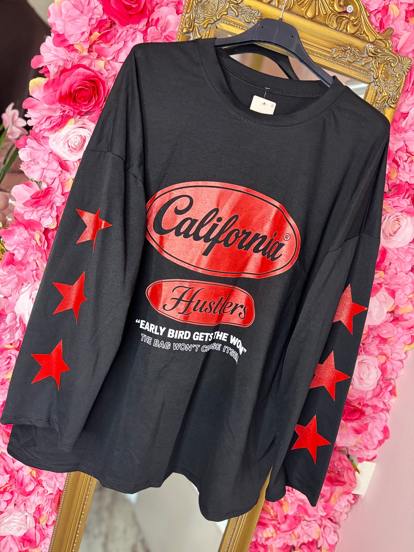 Long Sleeve California Hustler Zwart Plus Size Maat 44 t/m 48