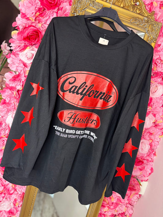 Long Sleeve California Hustler Zwart Plus Size Maat 44 t/m 48