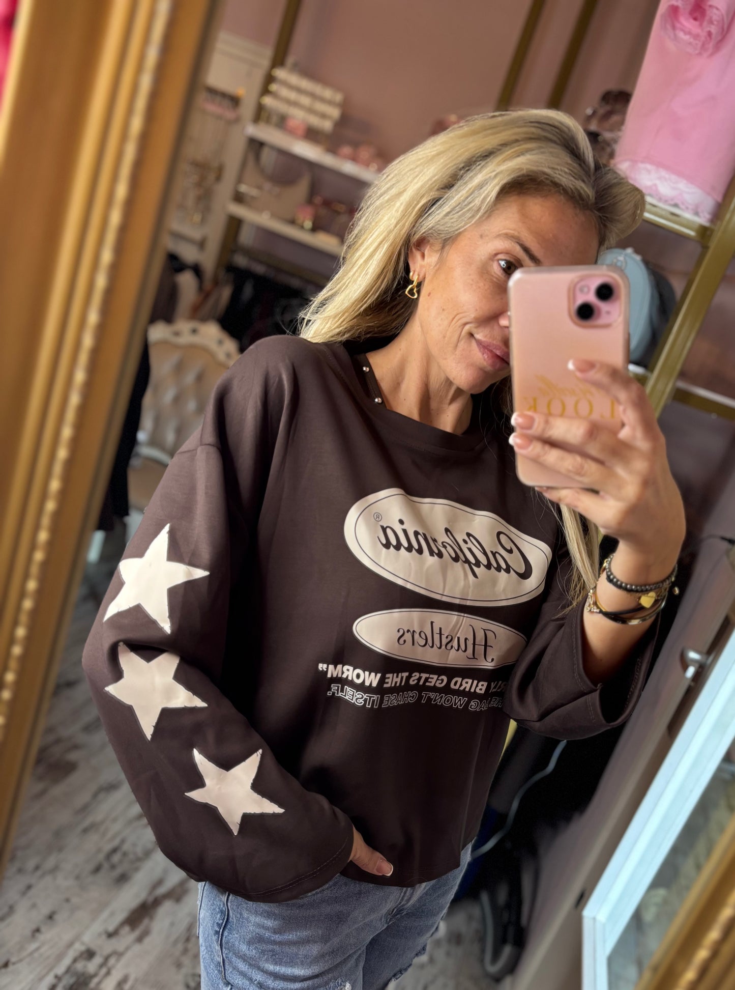 Long Sleeve Star Hustle Bruin tot Maat 42