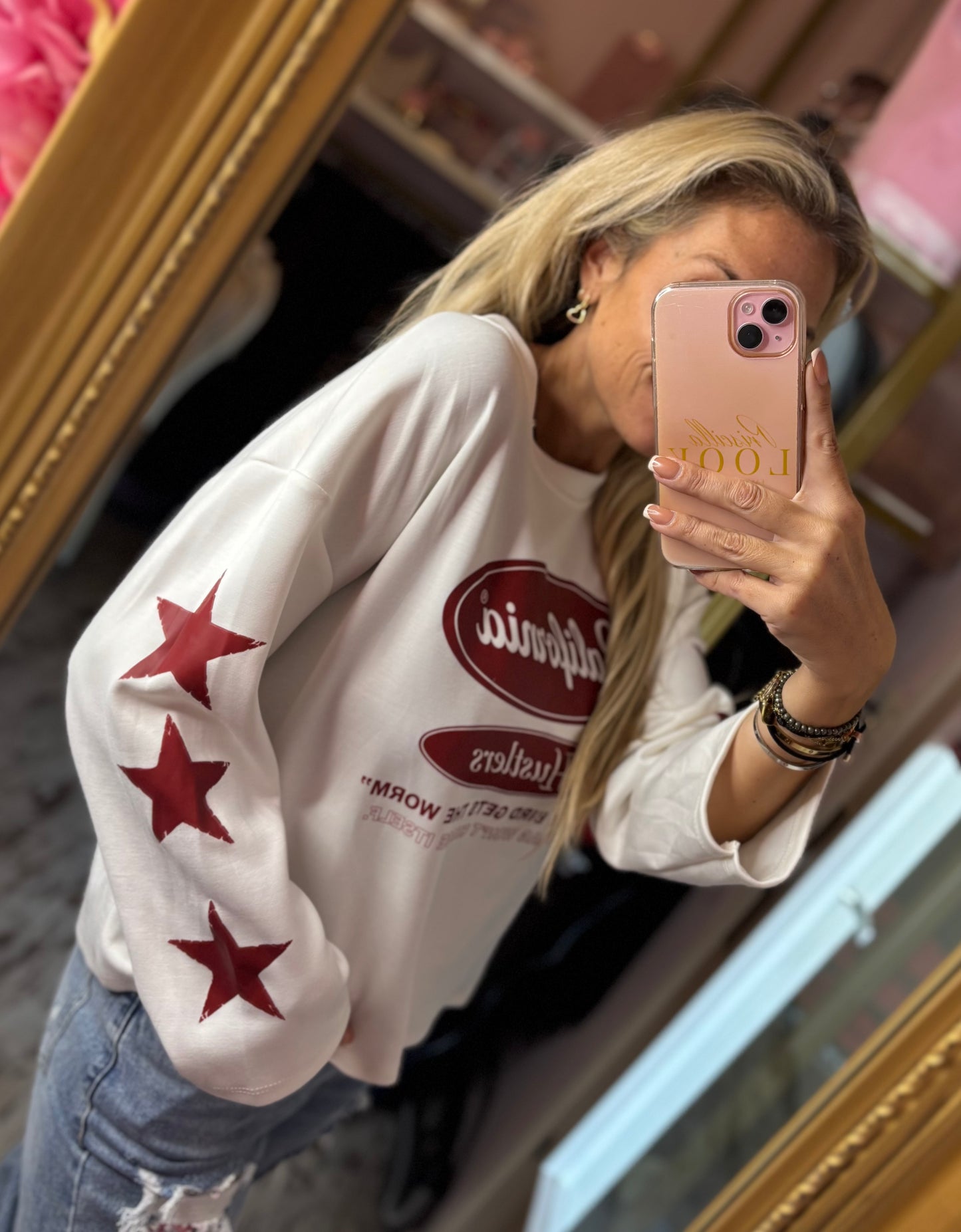 Long Sleeve Star Hustle Creme tot Maat 42
