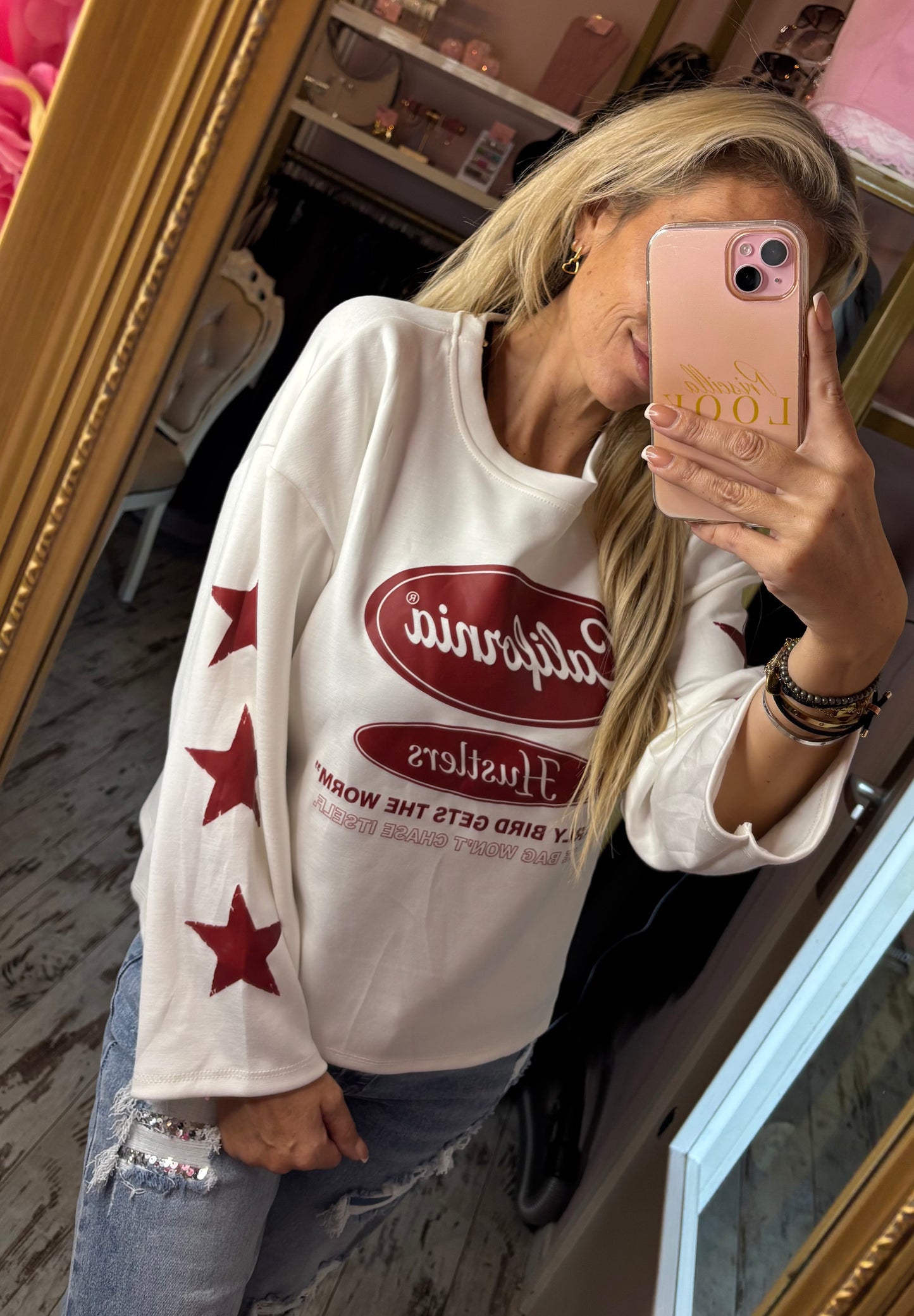 Long Sleeve Star Hustle Creme tot Maat 42