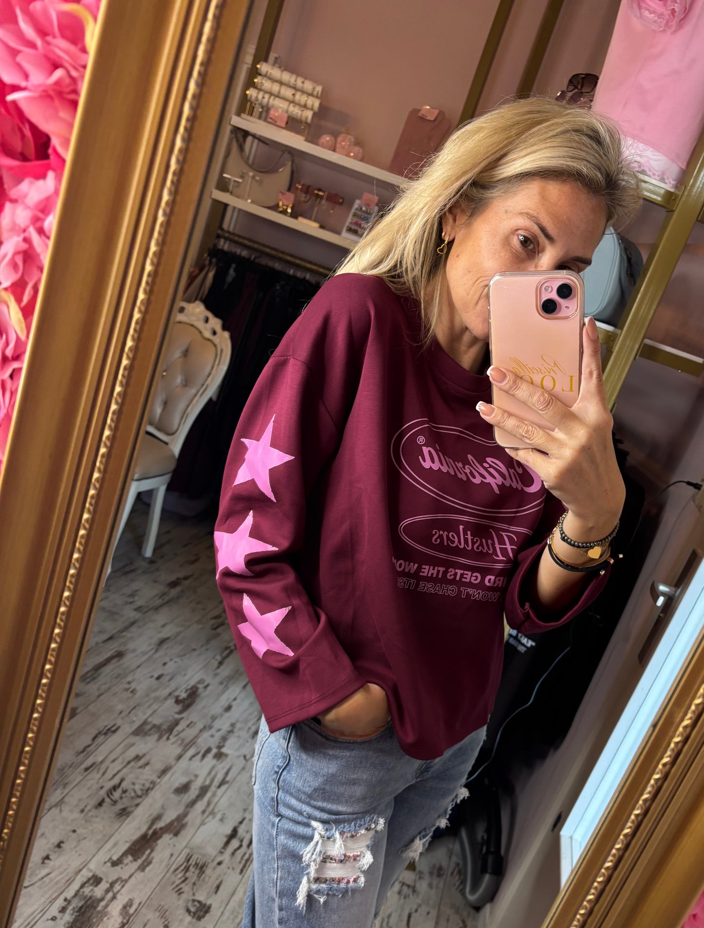 Long Sleeve Star Hustle Bordeaux tot Maat 42