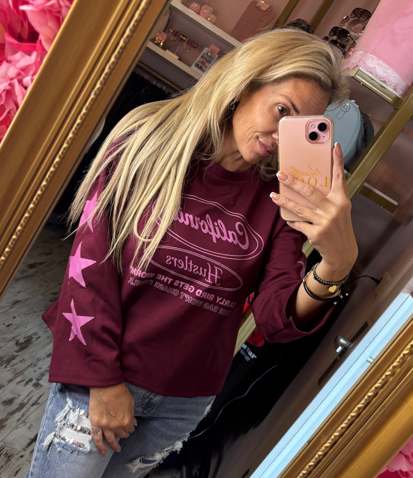 Long Sleeve Star Hustle Bordeaux tot Maat 42