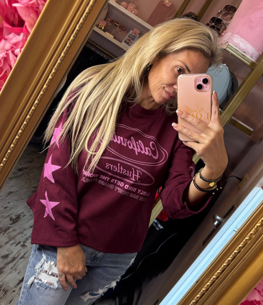 Long Sleeve Star Hustle Bordeaux tot Maat 42