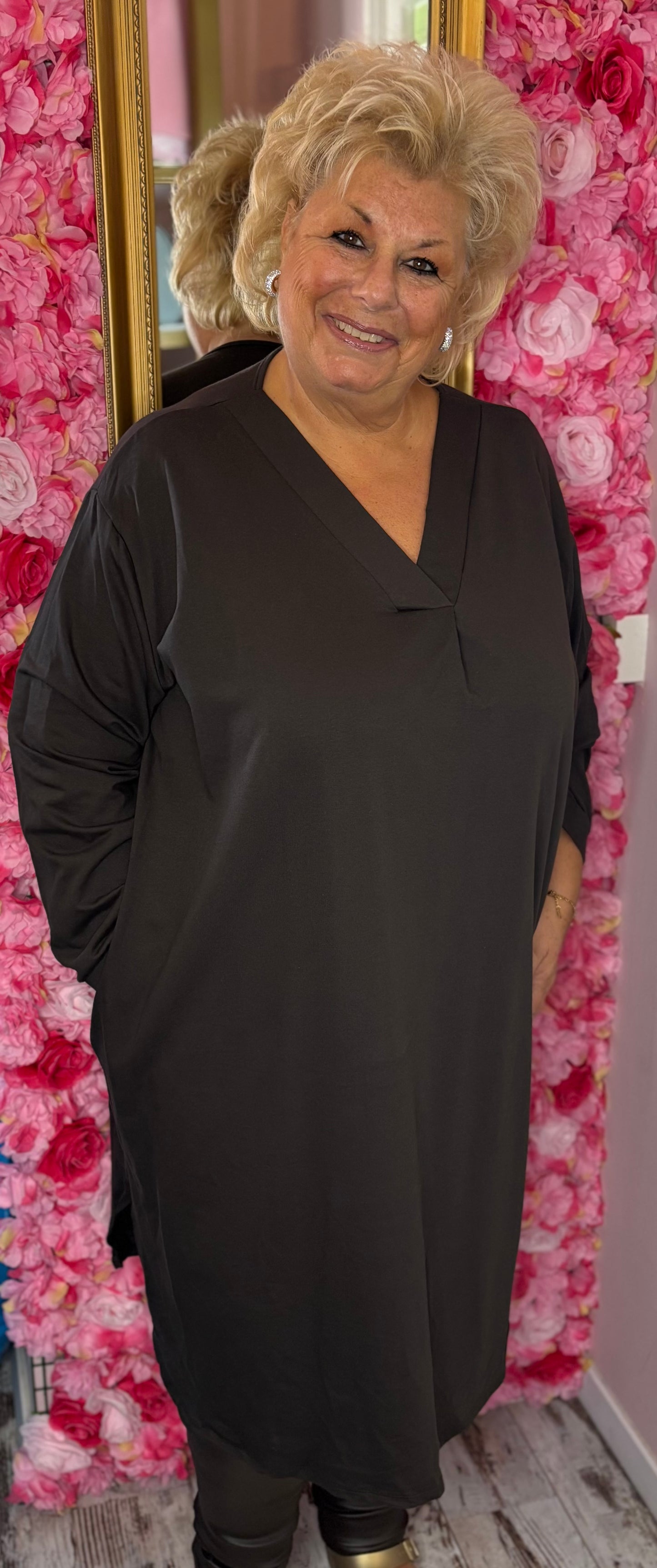 Jurk Basic Katoen Bruin Plus Size Maat 50 t/m 56