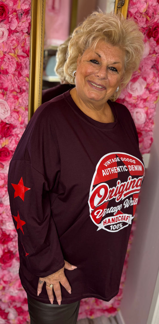 Long Sleeve Original Bordeaux Plus Size maat 48 t/m 54