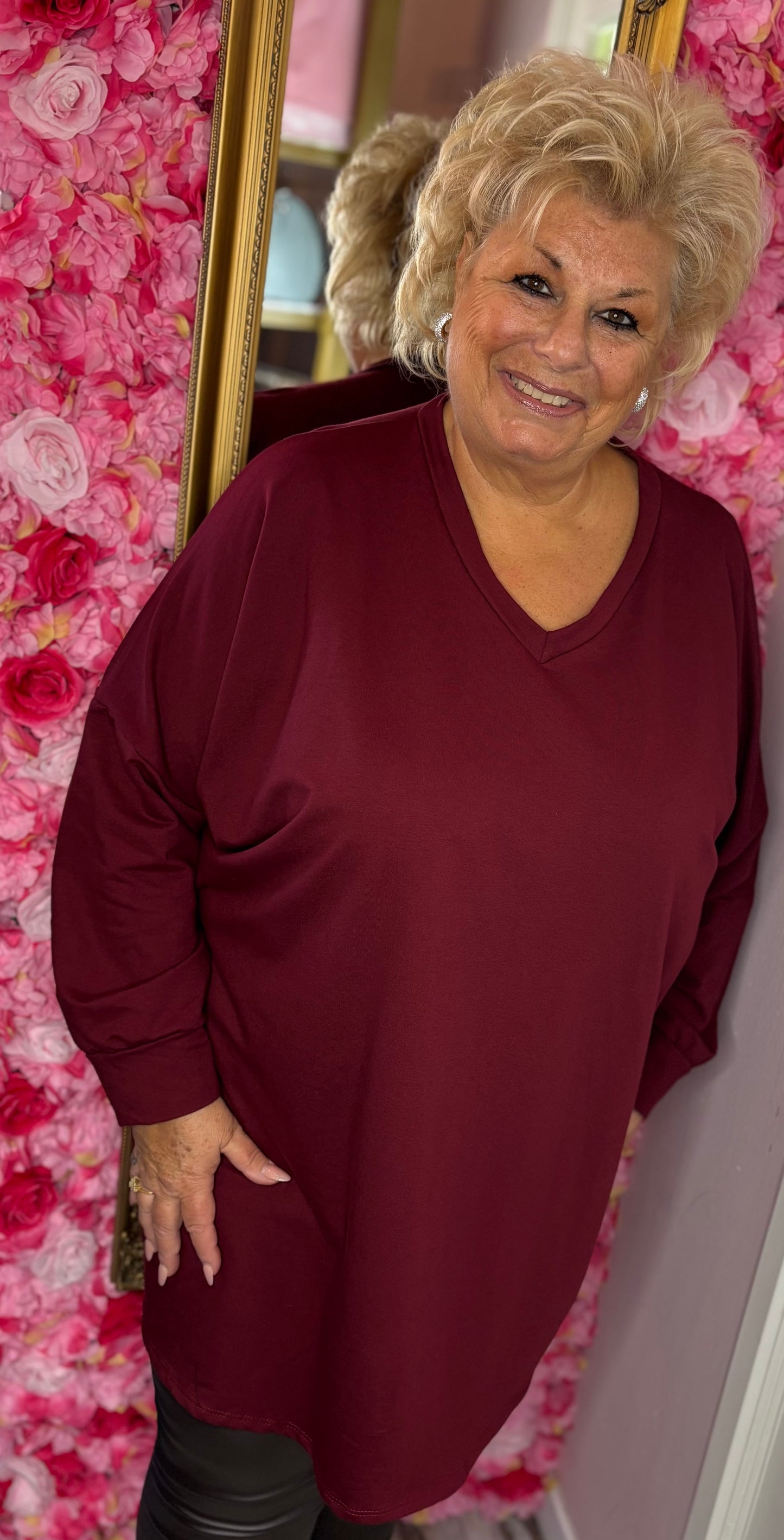 Long Sleeve Basic Bordeaux Plus Size maat 48 t/m 54