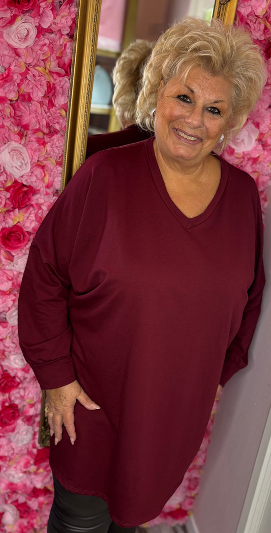 Long Sleeve Basic Bordeaux Plus Size maat 48 t/m 54