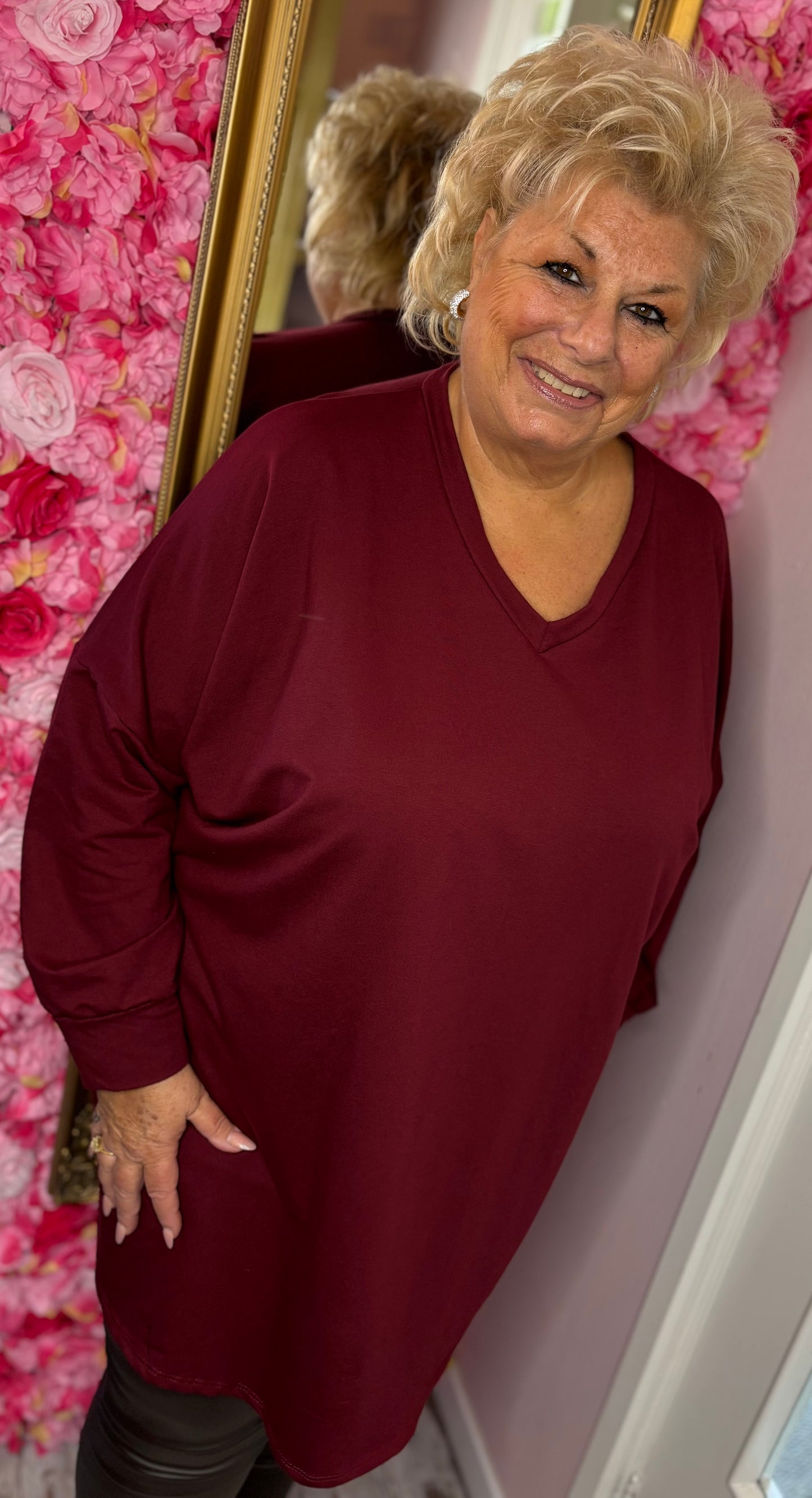 Long Sleeve Basic Bordeaux Plus Size maat 48 t/m 54