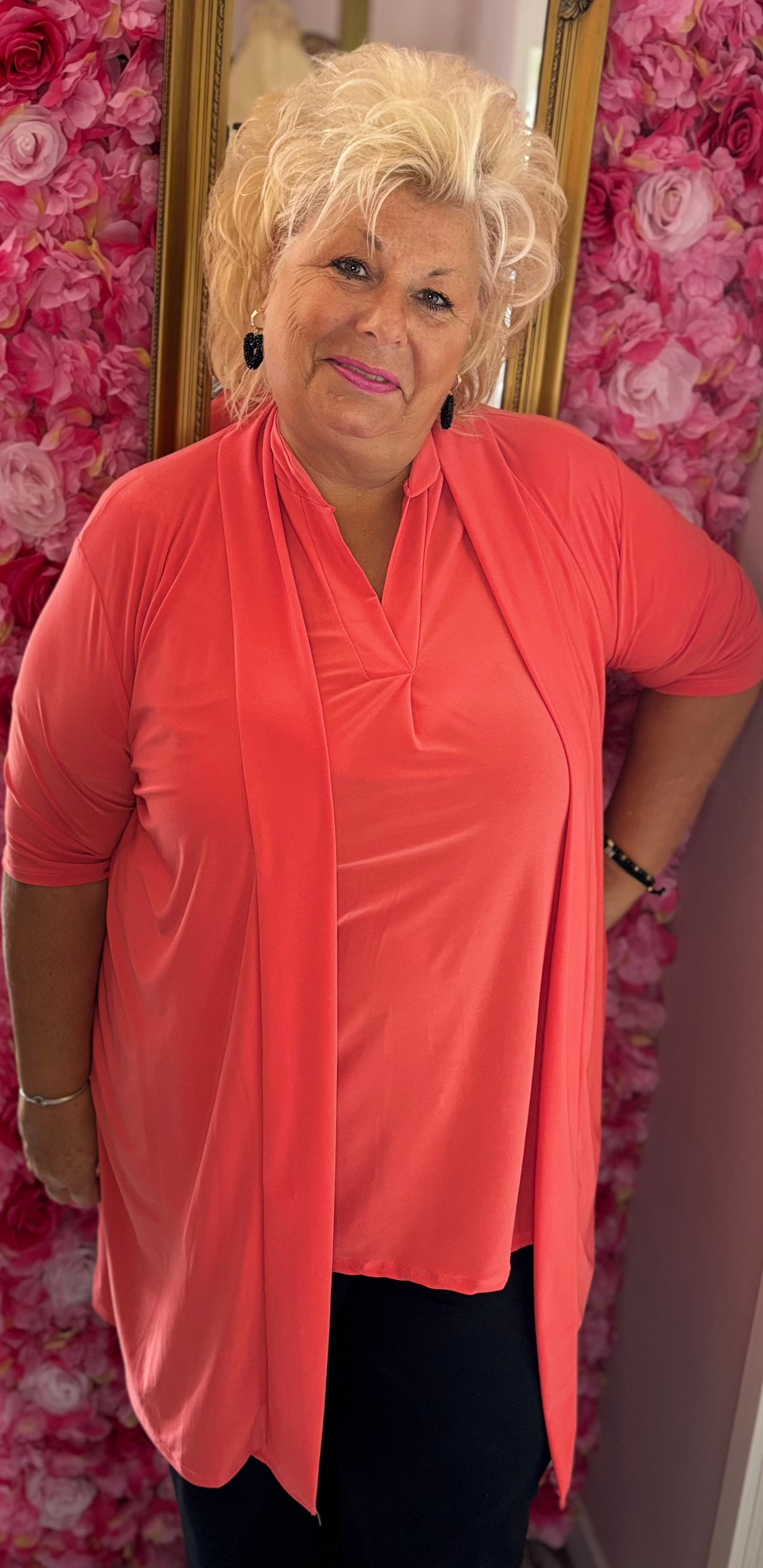 Vest Korte Mouw Travel Koraal Plus size Maat 48 t/m 56