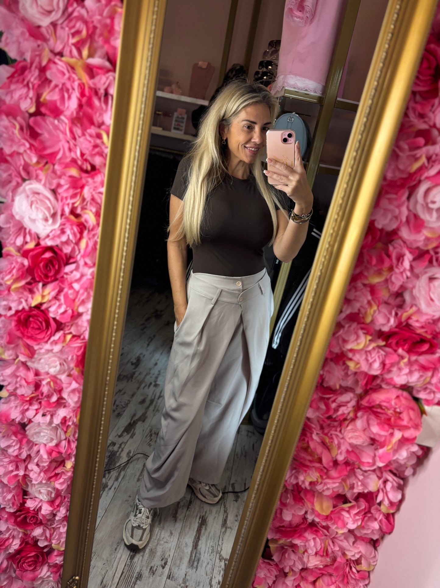 Broek Pantalon Overslag Beige Tot maat 42