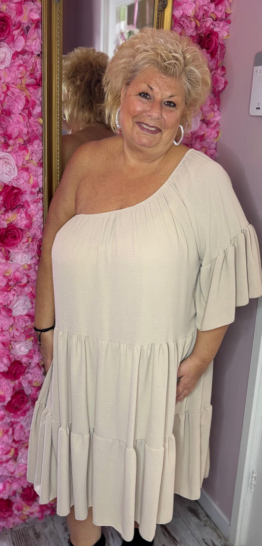 •LUCKY LOOK* Jurk-Tuniek One Beige Maat 50 t/m 58