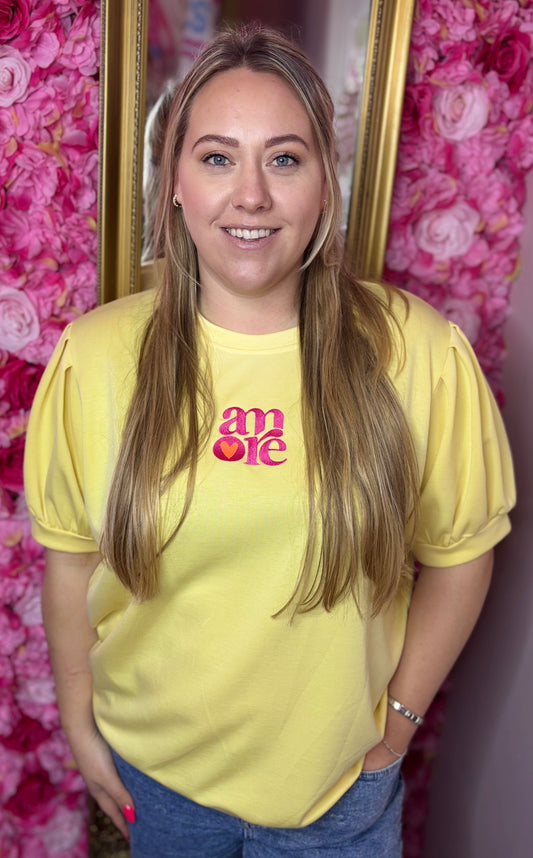 T-shirt Amore Geel Plus Size Maat 44 t/m 48-50