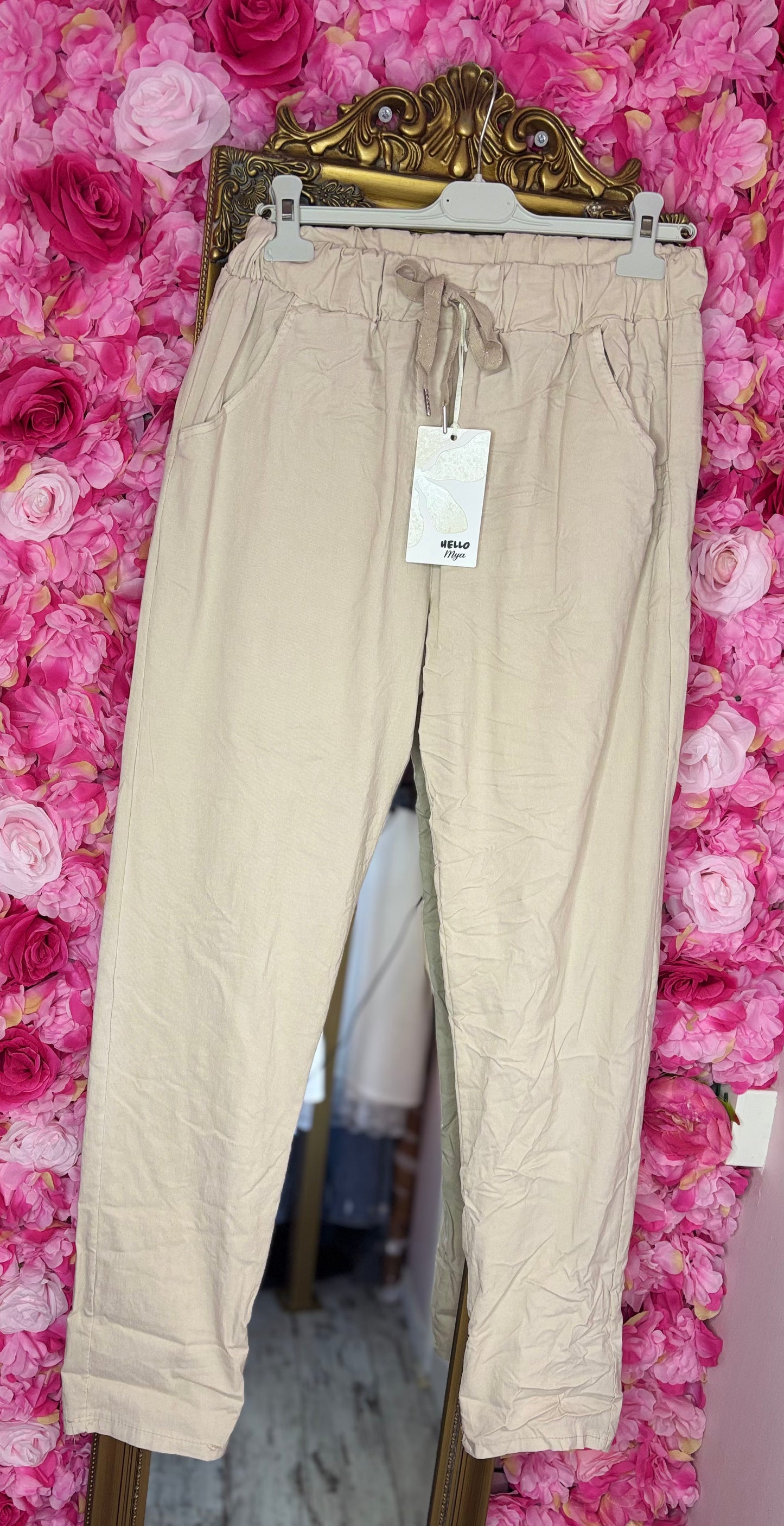 Broek Stretch Beige Plus Size Maat 46 t/m 52