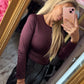 Long Sleeve Travel Hoog Hals Bordeaux  tot Maat 42