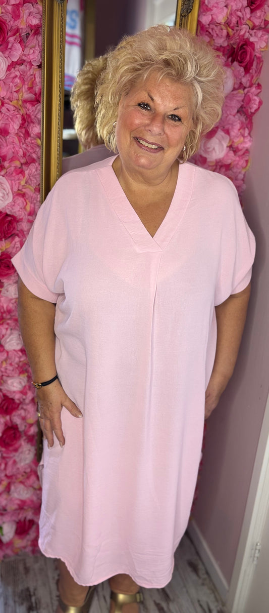 Lange Jurk Summer Licht Roze Maat 48 t/m 54-56