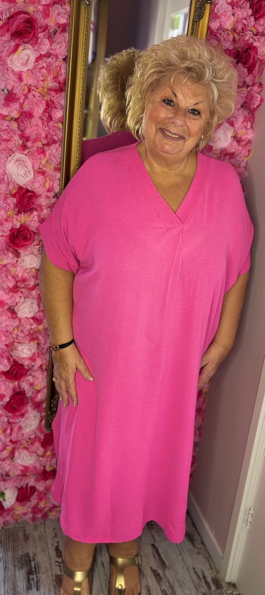 Lange Jurk Summer Fuchsia Maat 48 t/m 54-56