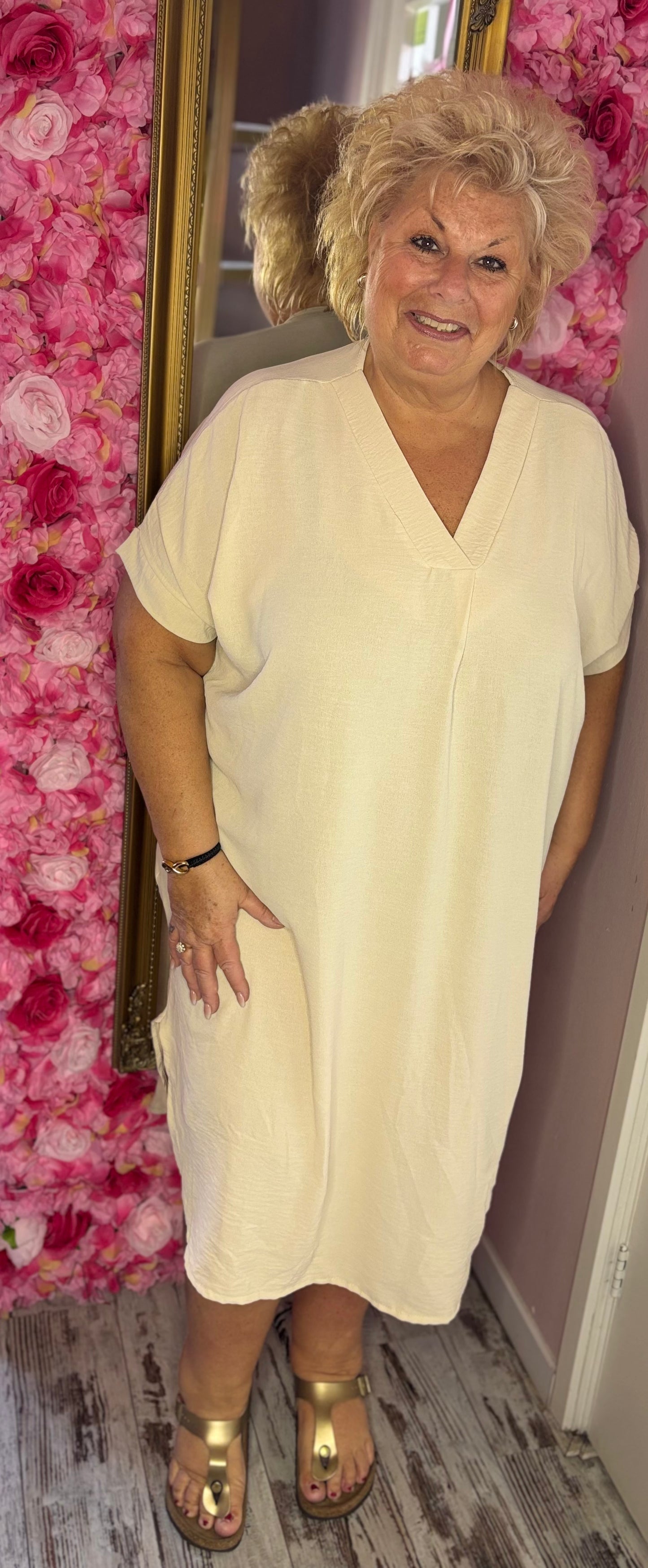 Lange Jurk Summer Beige Maat 48 t/m 54-56