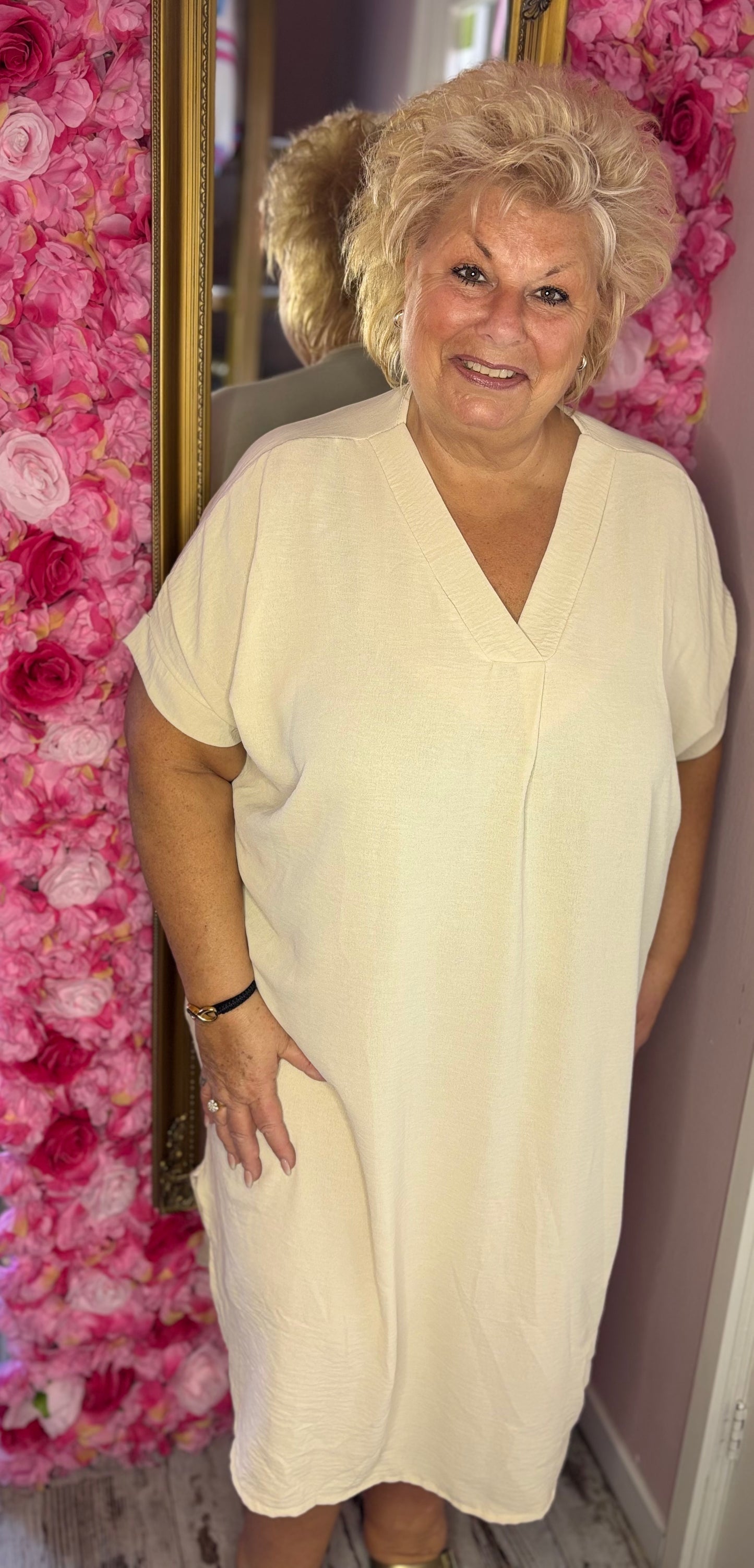 Lange Jurk Summer Beige Maat 48 t/m 54-56