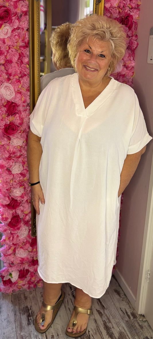 Lange Jurk Summer Wit Maat 48 t/m 54-56